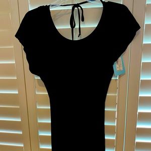 Black slinky open back mini dress